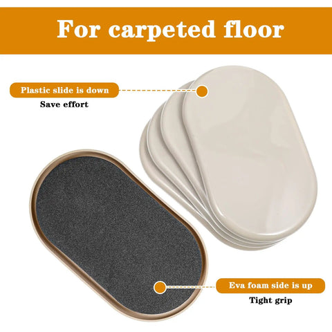Heavy Duty Oval Furniture Sliders Complete Set Of 16 Smooth Glide Pads For Carpet And Hardwood Floors Reusable Movers for carpeted floors.
