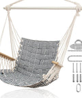 Upgraded Hammock Chair With Wooden Armrests And Steel Spreader Bar, Anti Slip Rings, Full Hanging Kit Included, Cotton Woven Fabric, Supports Up To 300 Lbs
