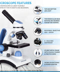 40X-1000X Dual Light All-Metal Microscope Kit For Students And Kids featuring LED lights and rotatable objectives
