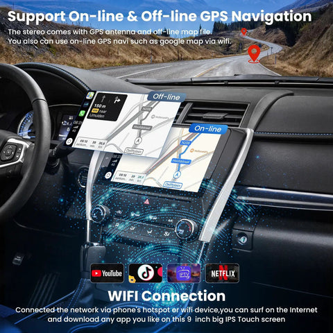 Camry 2015 2016 2017 Android 13 Car Stereo With 10.2 Inch Touch Screen showing GPS navigation on dashboard