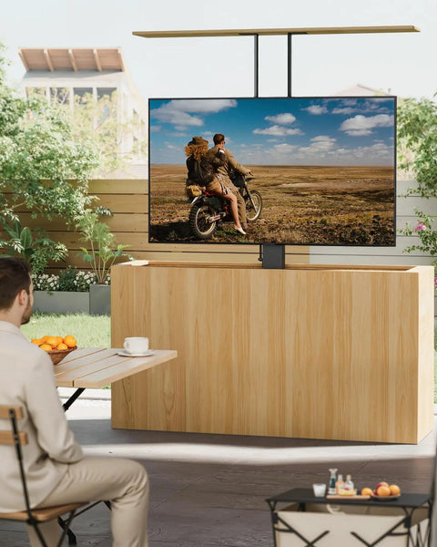 Motorized TV Lift And Slick Rise And Fall Mechanism For 37 To 65 Inch Sets With Concealed Ceiling Or Cabinet Mount For A Smooth Glide Operation That Keeps Your Flat Screen Hidden Away For Total Living Room Swagger