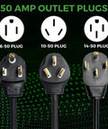 50 Amp outlet plugs including 6-50, 10-50, and 14-50 types for Level 2 Electric Vehicle Charging Station 50 Amp Adjustable 30 Ft Cable 220 Volt Nema 14-50p Plug.