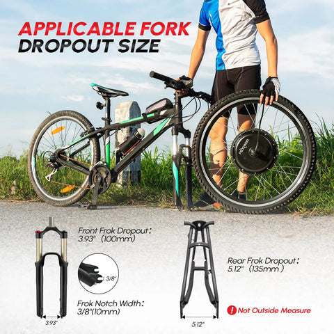 Beefy 750W Front Wheel Ebike Conversion Kit With 36V System, 20 Inch Wheel, PAS LCD Display, Controller, Brake Lever, Torque Arm For Fast, Smooth Rides And Easy DIY E Bike Upgrade, fork dropout size guide