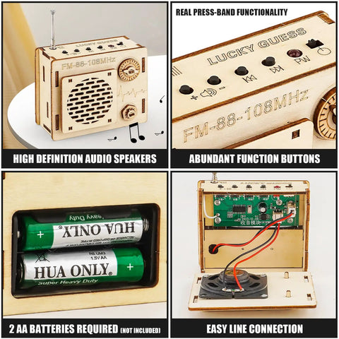 DIY FM Radio Kit For Beginners Build Your Own 88 To 108 MHz Radio Toy Hands On STEM Electronics Project showing components and details
