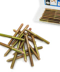 Top Shelf Heavy Duty Rock Solid 16 Pack 5/16 X 3 1/2 Inch Hanger Bolts double ended wood dowel screws on white background.