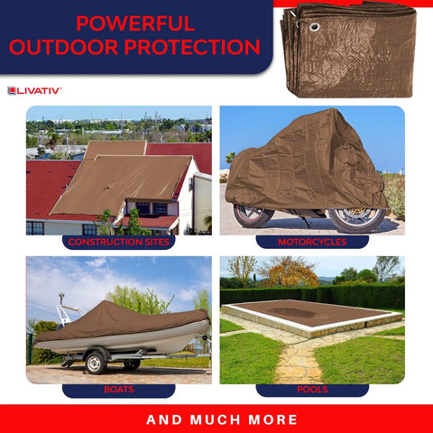 Beefy Heavy Duty Poly Tarp Cover 20 By 40 Feet Waterproof Outdoor Tarpaulin Brown 5 Mil Thick With Aluminum Grommets covering items