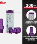 High Flow Pro V Style Purple Coupler and Plug Kit for Quarter Inch NPT Three Piece Set