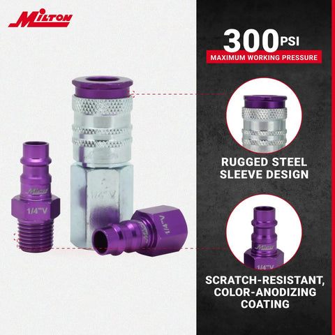 High Flow Pro V Style Purple Coupler and Plug Kit for Quarter Inch NPT Three Piece Set