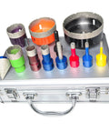 Heavy Duty Diamond Hole Saw Kit Cuts Smooth As Silk For Tile Ceramic Porcelain Stone 13 Piece Core Drill Bit Set with multiple sizes.