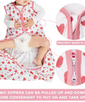 3-Pack Baby Sleep Sack 0-6 Months 100% Rayon Cotton Wearable Blanket With 2-Way Zipper Lightweight TOG 0.3 heart pink design