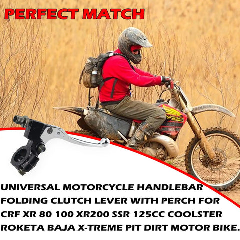 Seven Eighths Inch Folding Left Clutch Lever For Dirt Bikes Universal Handlebar Fit Works With XR80 XR100 XR200 SSR 125cc Coolster Roketa Baja Pit Bikes And More Silver