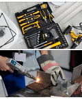 Tool set and cordless drill with wires next to welding of Six Pack Square Aluminum Flat Bar Workhorse One Eighth Inch Thick Five