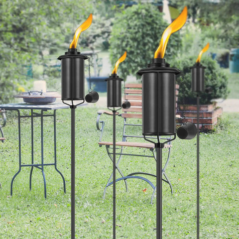4 Pack Outdoor Metal Torch Set For Patio And Garden Decor Party Ready 59 Inch Tall Citronella Torch With Grounded 3 Prong Stake