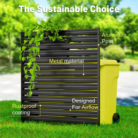 No-Dig Metal Privacy Fence Screen For Outdoor AC Unit Cover And Trash Bin Enclosure, 42 Inch High By 38 Inch Wide, Rustproof