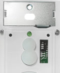 Wall control for Aire Ceiling Fan With Full Function Wall Control For Easy Cooling, mounted on traditional white and gray finish.