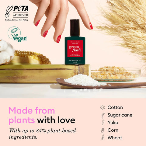 Green Flash Slim LED Nail Gel Kit With 24W Lamp And Complete Set Base Coat Top Coat Poppy Red Pink Polish Remover Clips Uv Light Ideal At Home Mani Gift For Women bottle with plant-based ingredients