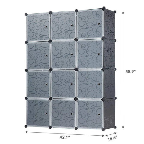 Modular Wardrobe Closet System With Portable Clothes Rack And Dresser, 12 Cube Cubby Storage Organizer, DIY Cabinet In Black Finish