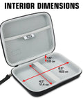 USA Gear Laser Measurement Tool Hard Case with interior dimensions displayed, featuring mesh pocket and measuring lines.