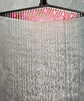 No Sweat Thermostatic Shower Faucet Kit With Led Rainfall Head And Handheld Body Massager For A Top Shelf Bathroom Fixture with LED lights.