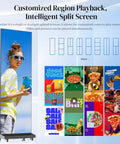 Slick Big 80 Inch P1.86 Flexible Led Screen Digital Signage Display showcasing split screen with colorful food ads.