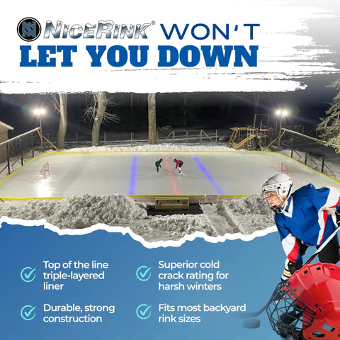 Top Notch Backyard Ice Rink Kit 20 By 40 Set, DIY Home Hockey And Ice Skating Rink With 18 Inch Boards, Brackets, Liner And Accessories, Essentials Package Ready To Install For Your Family Backyard