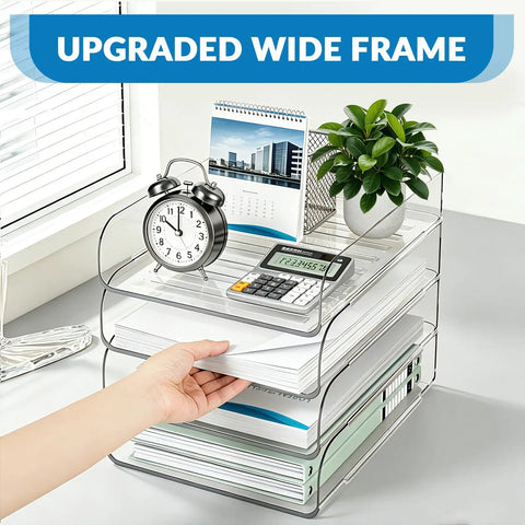 Clear Acrylic 4 Tier Desk Organizer Stand For A4 And Letter Papers File Folders Notebooks And Office Gear Vertical Storage Rack