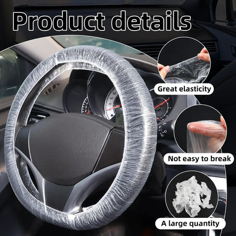 100 Pack Disposable Steering Wheel Covers With Elastic Fit For Cars, Trucks, And Vans showing elasticity and durability