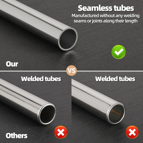 Two stainless steel seamless round tubes in silver, 300mm long, 3/4 in OD with 1.5mm wall for industrial machinery