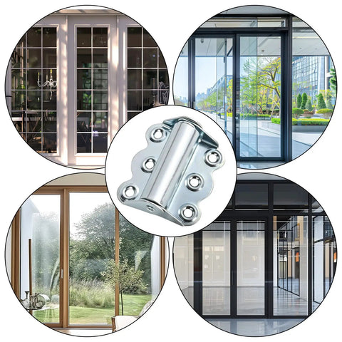 Close-up of Solid As A Rock Self Closing Door Hinges 3 Piece Set Corrosion Resistant Zinc Springs for doors and cabinets.