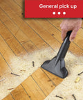 Vacuum nozzle cleaning dusty wooden floor, showing Disposable Filter Bags For Dry Pick Up Only Fits 10 To 14 Gallon Vacuums Three Pack