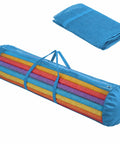 Blue Oxford Mesh Pool Noodle Storage Bag With Zipper Grab And Go Portable Swim Toy Organizer carrying colorful pool noodles.