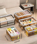 Three-Pack Stackable Clothes Organizer Bins With Sliding Rails And Removable Lids, storage for folded clothes and toys.