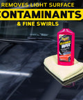 One Step Cleaner Wax Liquid Car Wax That Cleans Polishes And Protects Exterior Paint And Clear Coat On Cars Trucks And SUVs with bottle on car hood