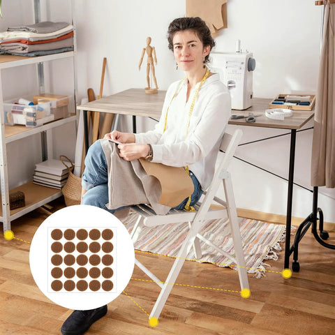48 Pack Half Inch Brown Self Adhesive Felt Pads For Chair Legs Cabinet Doors Heavy Duty Round Furniture Protectors shown in workspace.