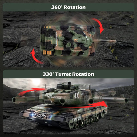 2.4GHz RC Tank With 360 Degree Turret BB Firing Auto Demo Sound Lights Smoke All Terrain Climbing Military Vehicle Toy For Boys