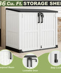 Spacious 36 Cu Ft Plastic Outdoor Storage Shed With Wood Grain Finish Waterproof Backyard Cabinet Dual Lock Doors For Tools