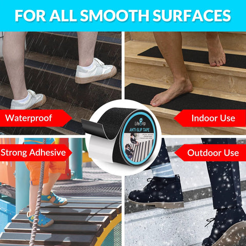 Center view of LifeGrip anti-slip traction tape roll, 4 in x 38 ft; indoor/outdoor stairs, waterproof