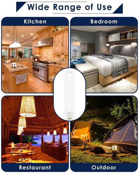 No Fuss 15W U Shape Replacement Lamp Tube With 4 Pin Base shown with kitchen, bedroom, restaurant, outdoor use options