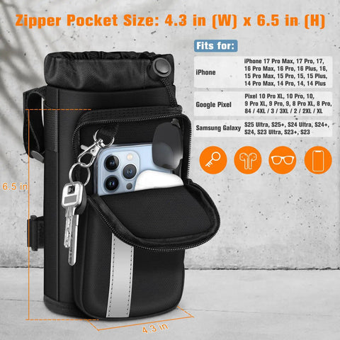 Universal Bike Cup Holder With Phone Pockets For Stroller Walker Golf Cart Rollator And Scooter Adjustable 1.5 To 2.3 Inch Handlebar Anti Slip Velcro Straps Fits Road Mountain And Electric Bikes Outdoor Black