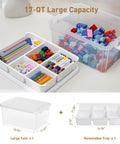 No Fuss 17 Qt Clear Plastic Storage Box With Bricks Compatible Baseplate Lid And Removable Tray For Craft Organization