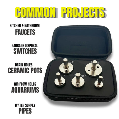 Diamond Drill Bit Set For Tile Glass Porcelain And Granite - 5 Pc Hole Saw Kit With Guide and Case for common projects