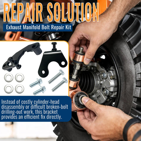 Heavy Duty Exhaust Manifold Bolt Repair Kit For Chevy And Gmc Pickup Rigs Pulling Broken Studs Straight Up Easy Swap Quick No Mess Thread Insert For Rig Ready Driving, showing bolts and bracket installation.