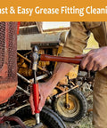 Using Grease Fitting Cleaning Tool No More Clogged Zerks Zerk Buster That Clears Old Dried Grease on machinery in workshop