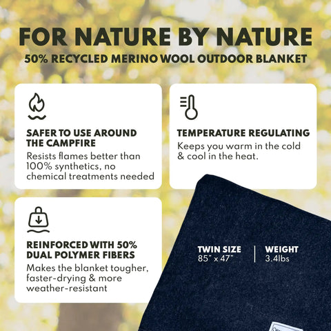 Merino Wool Blend Blanket With Fifty Percent Wool, Machine Washable Throw For Camping And Survival Gear, Travel Blanket For Camper Vans And Cars, Thermal Insulation, Large 85 By 47 Inches In Juniper, shown with features and benefits.