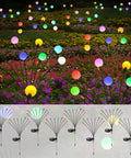 8 Pack Multicolor Solar Firefly Lights With 64 LEDs Waterproof Outdoor Garden Decor with colorful glowing branches at night