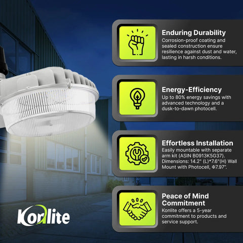 45W Dusk to Dawn Outdoor Light With Adjustable Wattage 5800 Lumens Flood Light showcasing energy-efficiency and durability features