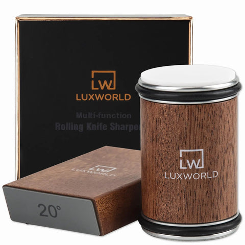 Rolling Knife Sharpener With Diamond And Ceramic Disc Technology for Kitchen and Pocket Knives with a 20-degree magnetic base.