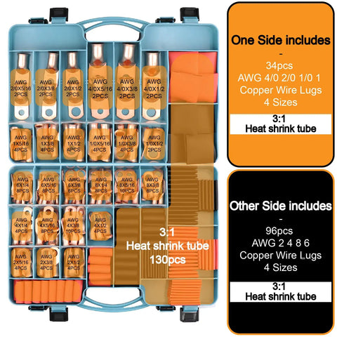 Ultimate Battery Terminal Kit With 240 Pcs Copper Ring Lugs And Crimp Connectors For AWG 8 To 4/0 Gauge in organized box