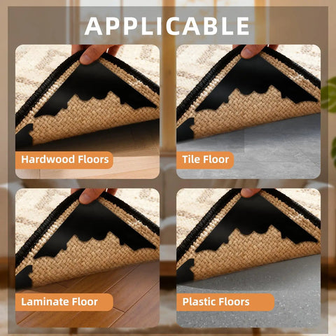 Rug Pad Gripper 8 Pack Reusable Non Slip Pads For Hardwood Floors And Tiles No Damage Keeps Corners Flat in 4 floor types