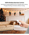 Remote control in hand operating 2 In 1 Dimmer Plug With Remote No Smart Features, Wireless Control Outlet With Up To 100 Ft Range